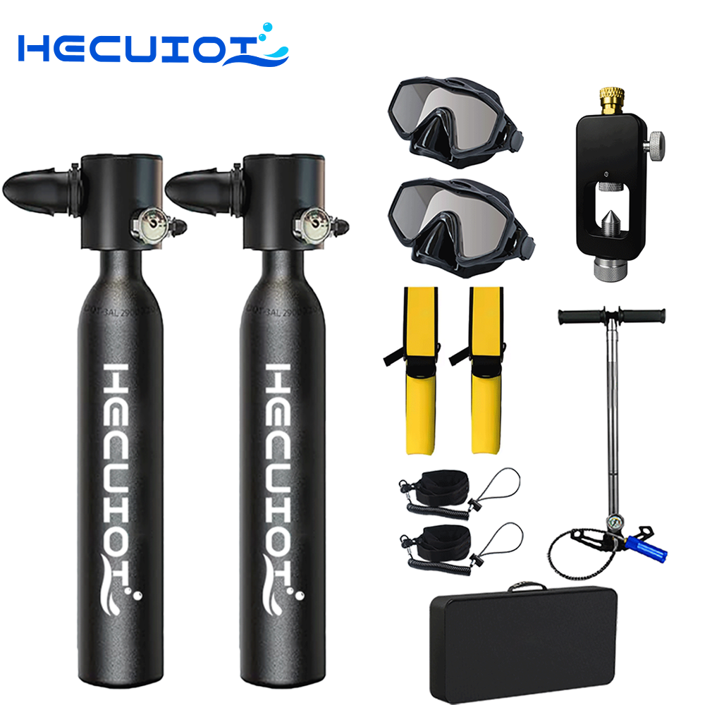 Snorkel Set - HECUIOI ミニスキューバタンクダイビング機器 0.5L 屋外酸素スキューバダイビングタンク 5-10 分シリンダーシュノーケリングセットハンドポンプ