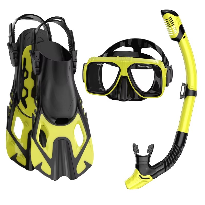 Swim Fins - プロ仕様3ピースシュノーケルダイビングキット シリコンマスク シュノーケルチューブ＆フィン 水泳シュノーケリング ウォータースポーツセット