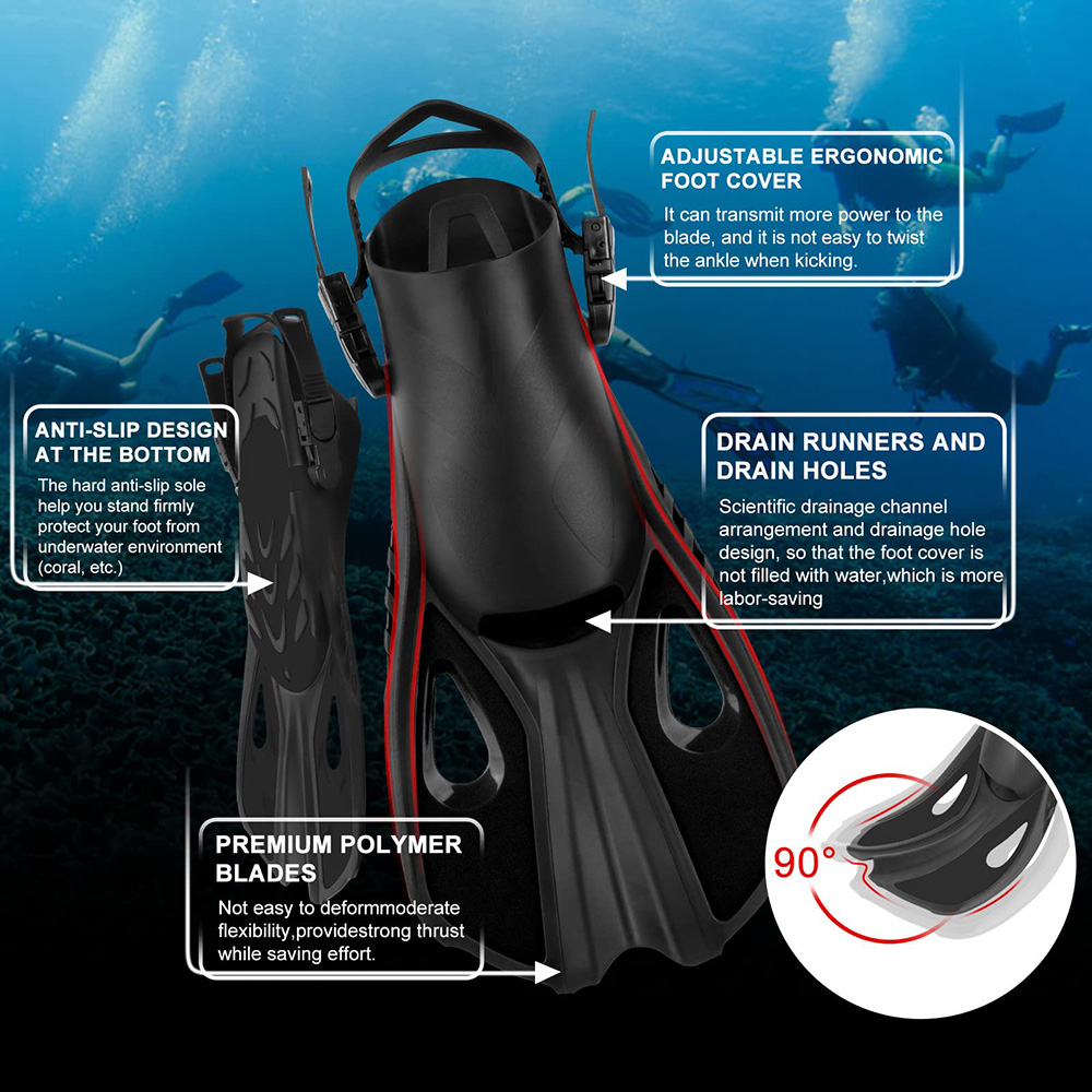 シュノーケルフィン - ショート、調節可能、オープンヒール  - Flippers Swimming のレビューと価格
