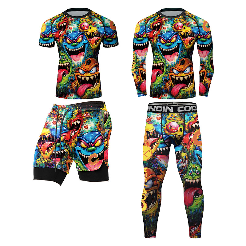 3Dカラフルモンスターグラフィティ柄、メンズ用コンプレッショ - Rash Guard のレビューと価格